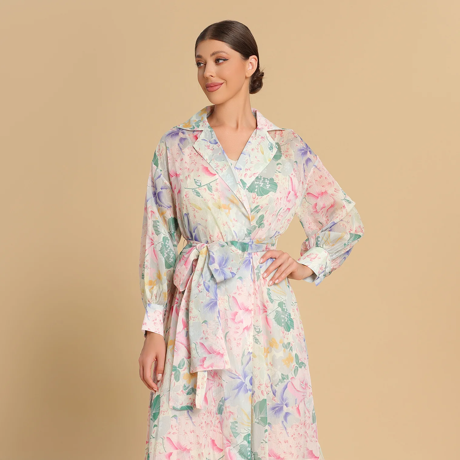 فستان شيفون لف بألوان الباستيل - Image 3