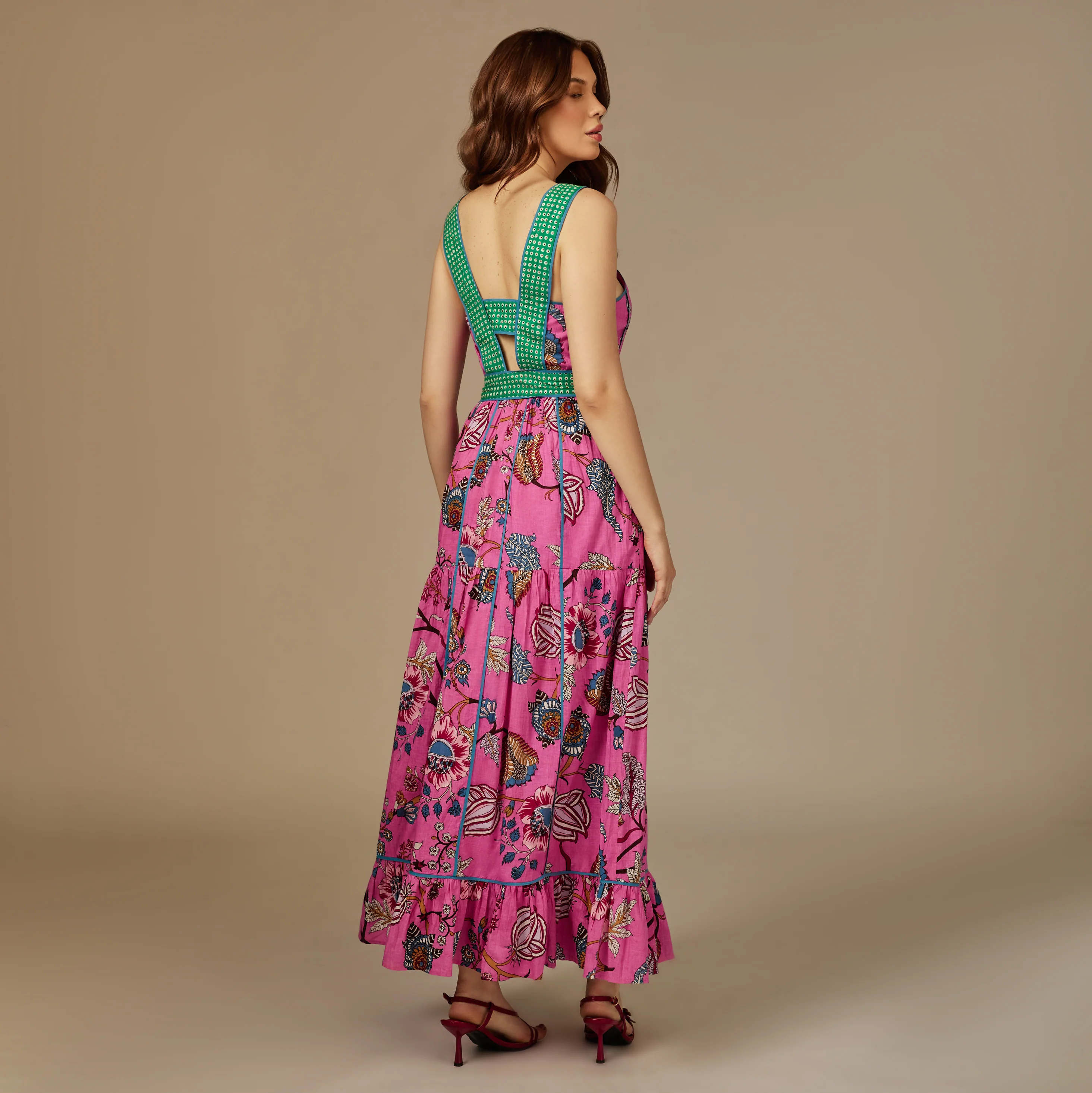 فستان زهري قطن طويل بطبعة مزهره - Image 6